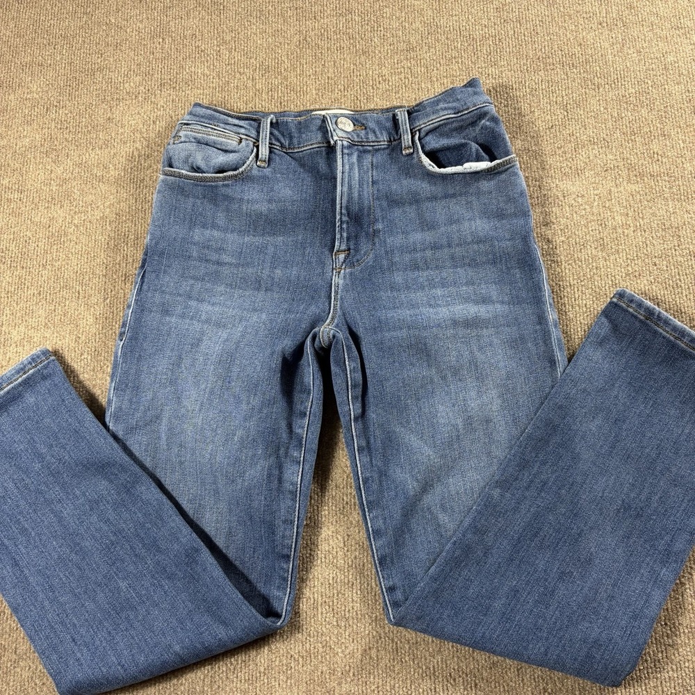 FRAME Le High Straight Jeans Women's 27 Blue Medium Wash Stretch Denim EUC